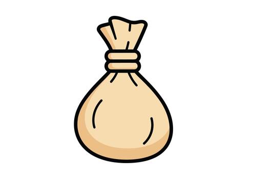 A charming cartoon illustration of a tied burlap sack, suggesting treasure, provisions, or a simple container, perfect for storytelling and design elements. vector