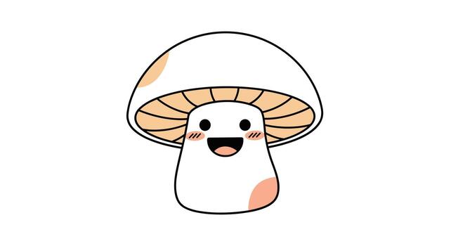 A cheerful cartoon mushroom character with a happy expression and blushing cheeks is presented in a simple, colorful illustration style. vector