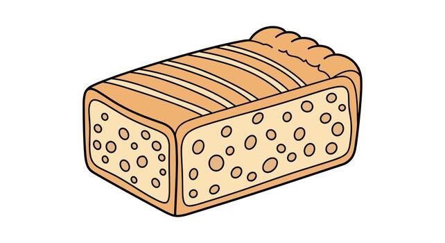 A colorful cartoon illustration of a loaf of bread with a visible crumb structure and golden-brown crust, presented on a white background. vector