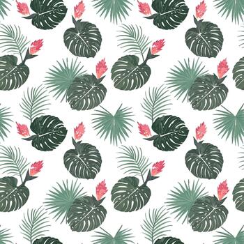 A vibrant and lush tropical jungle leaf pattern featuring monstera and palm fronds, creating a seamless repeating design perfect for various applications. vector