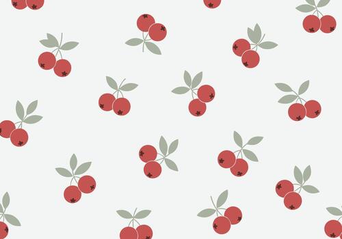 Seamless pattern featuring stylized red berries and delicate green leaves on a neutral background, creating a charming and repeating botanical design. vector