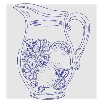 a drawing of a pitcher filled with lemon slices vector