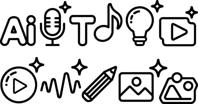 Digital Content Creation Tools and Artificial Intelligence Outline Icon Set vector