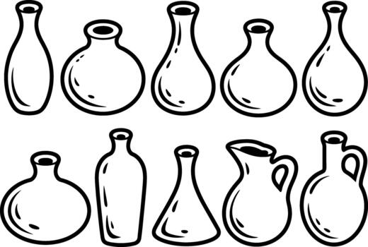 Collection of simple outlined vases and jugs in format vector