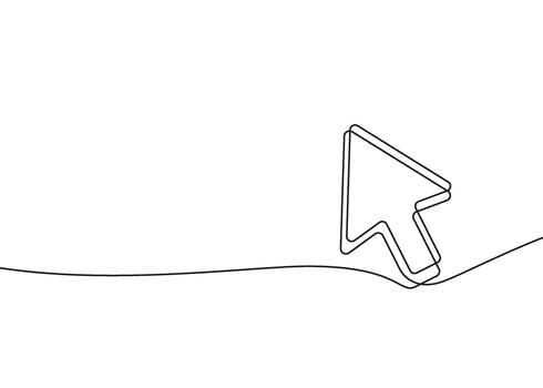 continuo uno línea dibujo de un cursor flecha icono. minimalista ilustración representando navegación, puntero, selección, y digital interacción. Perfecto para web diseño, interfaces vector