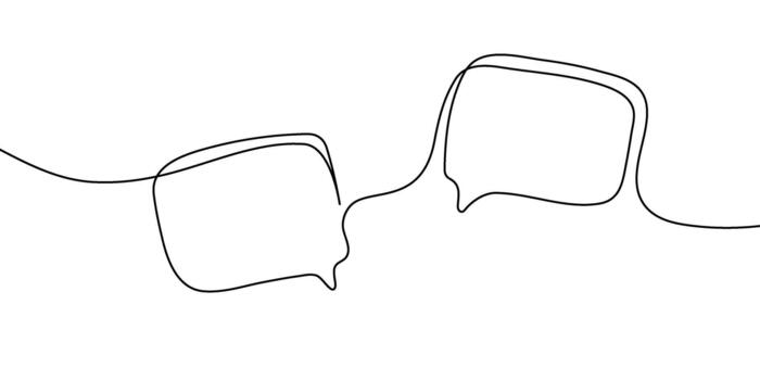 Continuous one line drawing of speech bubbles and chat icons. Minimalist illustration of communication bubbles, including blank templates for messages, tips, or dialog boxes. vector