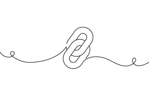 One continuous line drawing of a chain forming a minimalist linear background. Simple outline chain links symbolizing connection, strength, unity, and support. line art illustration. vector