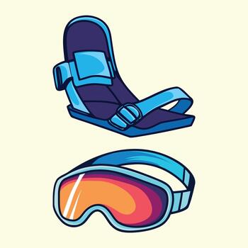 Snowboard bindings with snowboard goggles isolated on white background vector