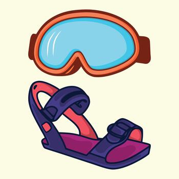 Snowboard bindings with goggles isolated on white background design vector