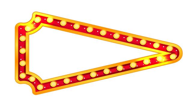 Marquee arrow light sign board. Retro lightbox for circus. Carnival border and red casino banner. Direction element for vegas showtime, sale or billboard. Quiz pointer with lamp and sparkle vector