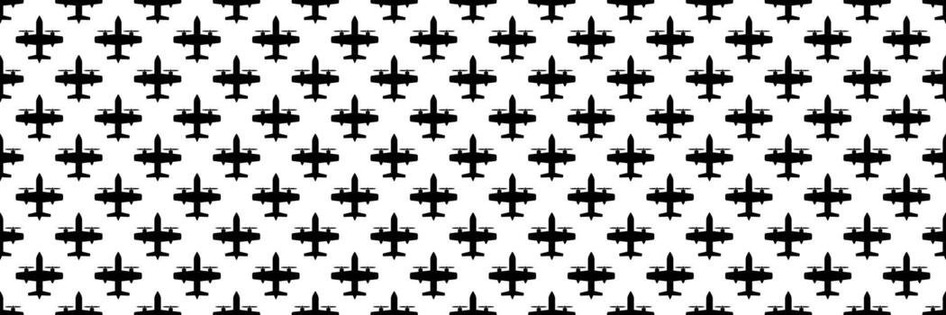 horizontal seamless black propeller airplane design for pattern and background. vector