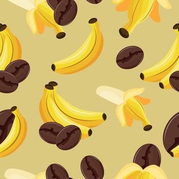 Bananas and coffee beans pattern vector