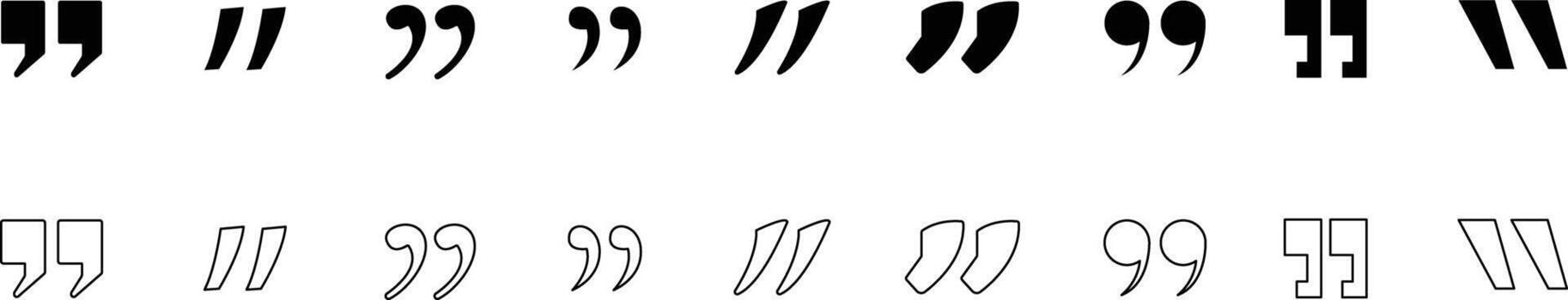 Diverse quotation marks displaying various styles on a white background for design project vector
