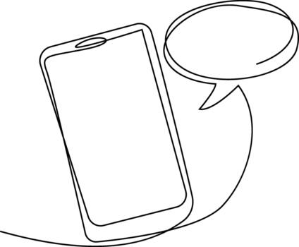 Modern smartphone with speech bubble using continuous line art in a minimalist style vector