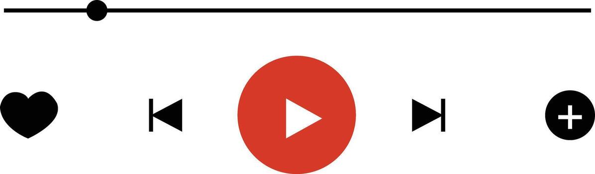 Minimalist media player interface playing audio with heart icon on white background vector