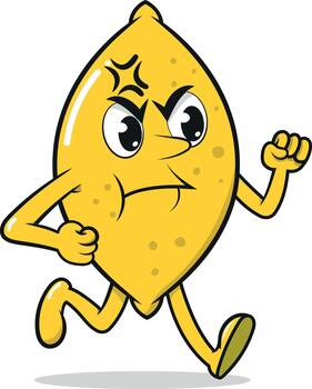 Angry Lemon Character Running with Determined Expression in Cartoon Stylee vector