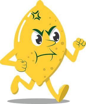 enojado limón personaje corriendo con determinado expresión en dibujos animados estilo vector