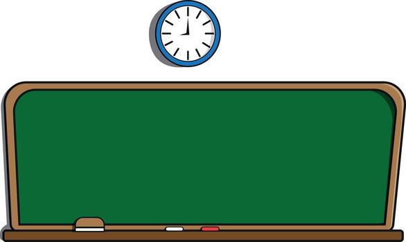 salón de clases pizarra ilustración con reloj leyendo mediodía para espalda a colegio educativo materiales o enseñando hora conceptos vector