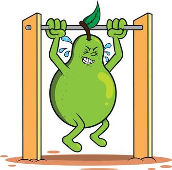 Determined Pear Character Doing Pull-Up with Sweaty Effort in Cartoon Style vector