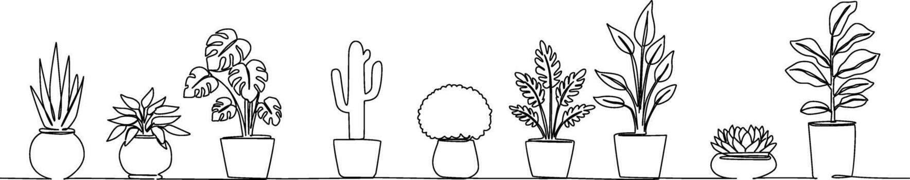 a variety of potted plants lined up neatly each with unique shapes and sizes creating an appealing garden scene vector