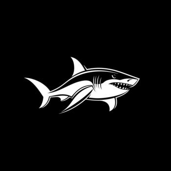 Simple Line Art Illustration of a White Shark with Sharp Teeth and Fins on a Black Background vector