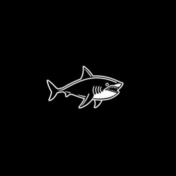 Simple black and white illustration of a great white shark with sharp teeth and an open mouth, isolated on a dark background vector