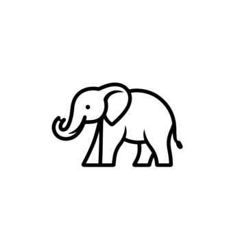 A simple, clean line art illustration of an elephant with its trunk curled and tail swishing, perfect for logos and icons vector