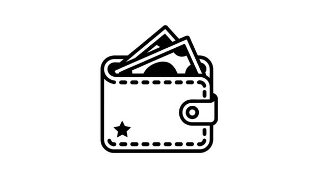 A black icon of an open wallet containing paper currency. vector