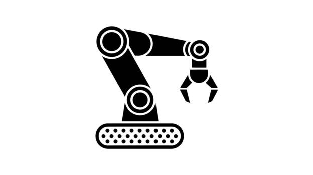 un negro y blanco silueta de un robótico brazo, demostración sus mecánico y articulado estructura. vector