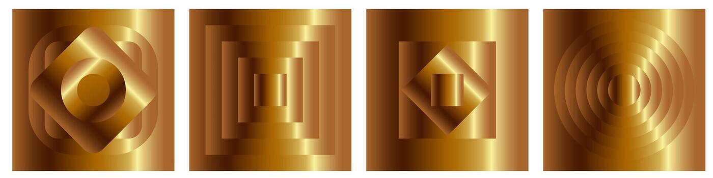 Set of geometric gold metallic gradient designs with reflective shine and dimensional abstract shapes. . illustration vector