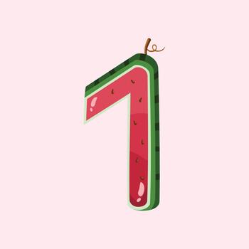 Creative number one designed with watermelon texture, ideal for summer fruit alphabet and creative typography design. vector