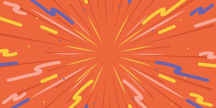 Orange Explosion Background with Yellow and Blue Abstract Dynamic Lines vector
