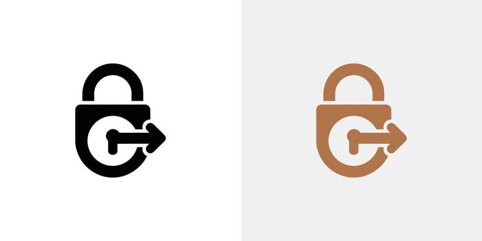 Black and brown padlock icon with an arrow depicting unlocking process on light background vector
