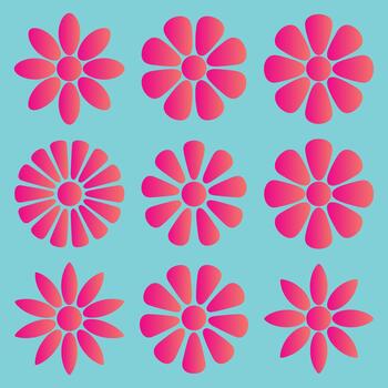 Vibrant flower power blooms with retro style on a dreamy cyan backdrop, perfect for adding a touch of playful charm to your designs vector