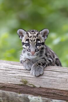 Clouded leopard cub on a log photo