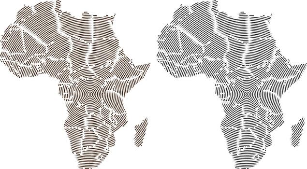 Africa geometric round dotted pattern map. Geometric dot pattern continent of Africa. African border geometric circle pattern shape map. Set of point pattern African map design illustration vector