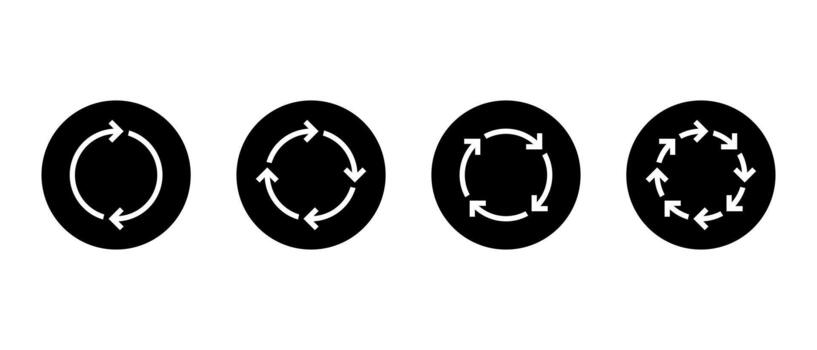 Sync, Loop arrow icon set in black circle. Refresh and repeat symbol. Synchronization and reload sign vector