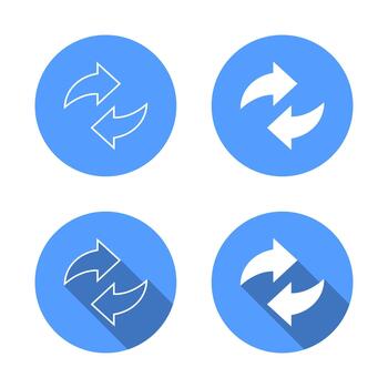 Swap and exchange arrow icon with long shadow. Sync, refresh, and repeat sign vector