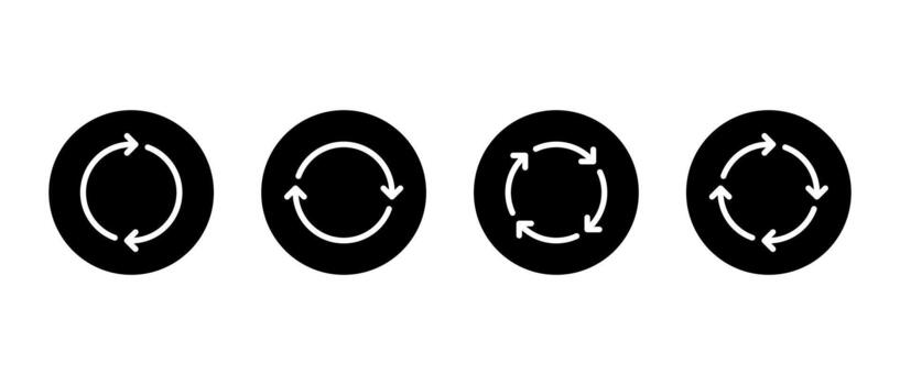 Cycle arrow icon set in black circle. Repeat, refresh, and reload symbol vector