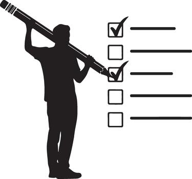 Silhouette of man with a large pencil and check list vector