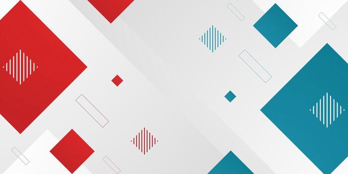 Abstract flat banner background with blue and red shapes on white color element concept design. Geometric square pattern style. vector