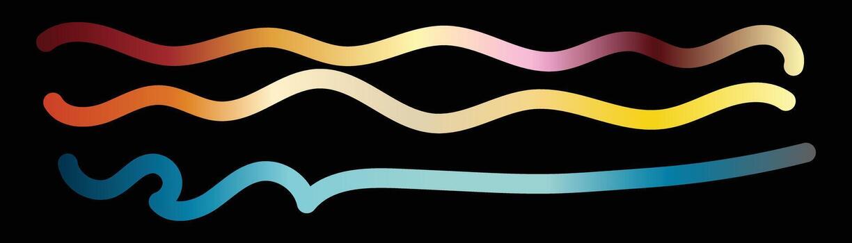 Three wavy lines with gradient colors on a black background vector