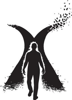 Man at Crossroads with Dissolving Paths vector