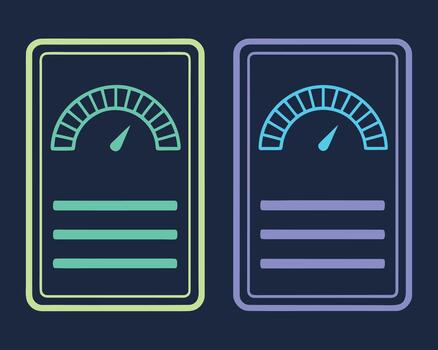 dos línea Arte íconos de escamas con medidores y horizontal líneas en un oscuro antecedentes peso medición vector