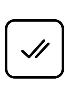 Double checkmark message confirmation symbol. Dual tick sign delivered read notification. Two line checkmarks in a rounded square box. vector