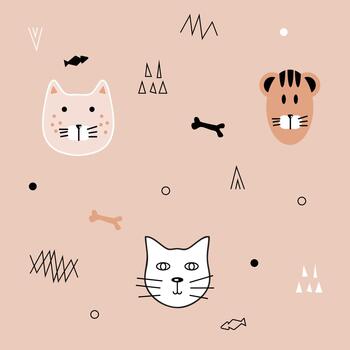 A pattern with cats and other animals on it vector
