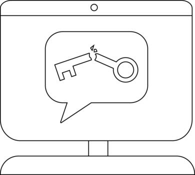 A computer screen displays a broken key inside a speech bubble vector