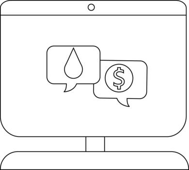 Computer screen displays a drop icon and a dollar sign inside speech bubbles vector