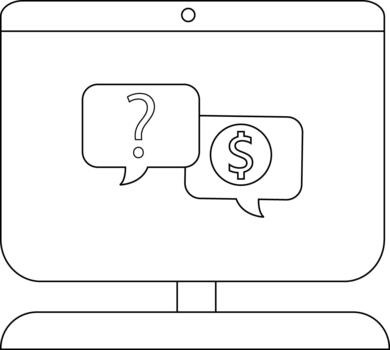 Monitor displaying chat bubbles one with a question mark and the other with a dollar sign vector