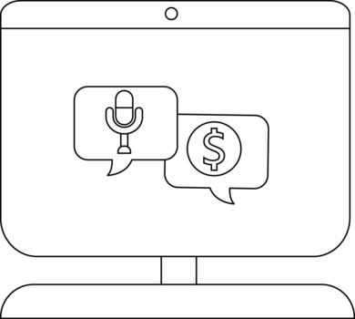 computadora pantalla demostración un micrófono y un dólar firmar dentro habla burbujas vector